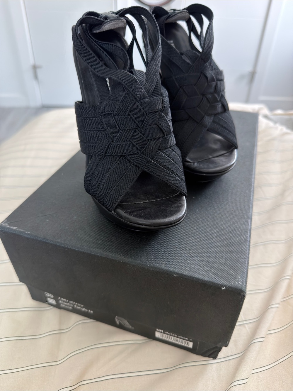 United Nude Black Woven Peep-Toe Heels